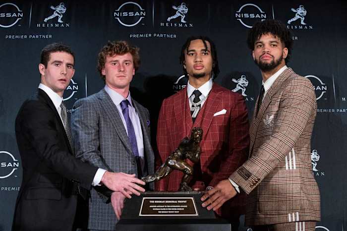 Max Duggan at the 2022 Heisman Trophy ceremony in New York.